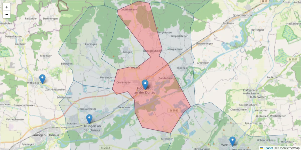 Karte des Postleitzahlen Bereichs  und der umliegenden Postleitzahlen in Deutschland