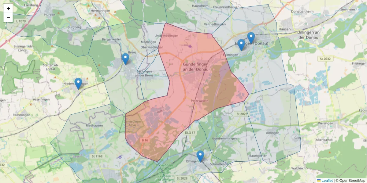 Karte des Postleitzahlen Bereichs  und der umliegenden Postleitzahlen in Deutschland