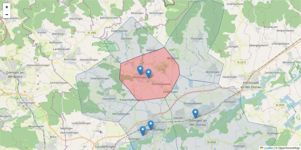 Karte des Postleitzahlen Bereichs  und der umliegenden Postleitzahlen in Deutschland