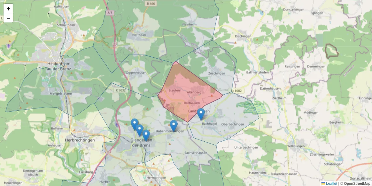 Karte des Postleitzahlen Bereichs  und der umliegenden Postleitzahlen in Deutschland