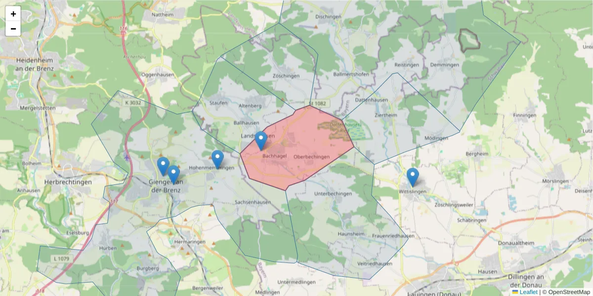 Karte des Postleitzahlen Bereichs  und der umliegenden Postleitzahlen in Deutschland