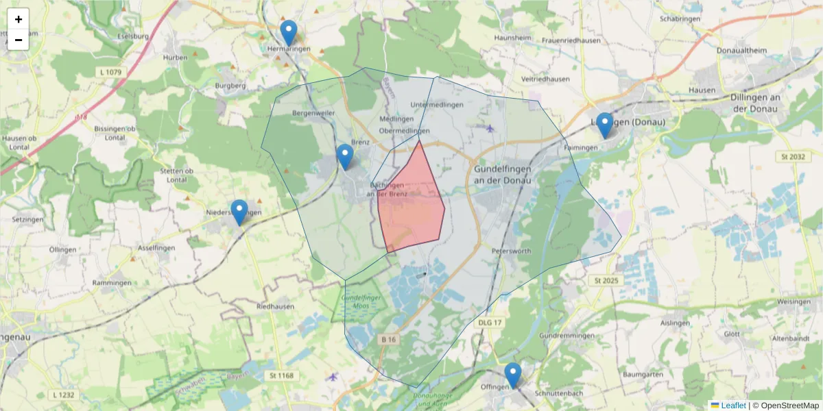 Karte des Postleitzahlen Bereichs  und der umliegenden Postleitzahlen in Deutschland