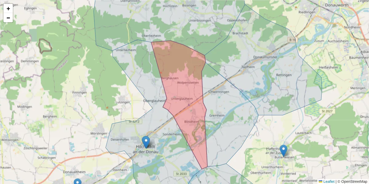 Karte des Postleitzahlen Bereichs  und der umliegenden Postleitzahlen in Deutschland