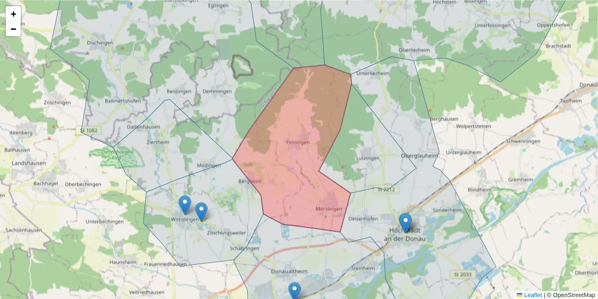 Karte des Postleitzahlen Bereichs  und der umliegenden Postleitzahlen in Deutschland