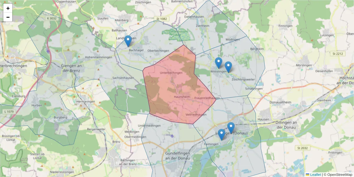 Karte des Postleitzahlen Bereichs  und der umliegenden Postleitzahlen in Deutschland