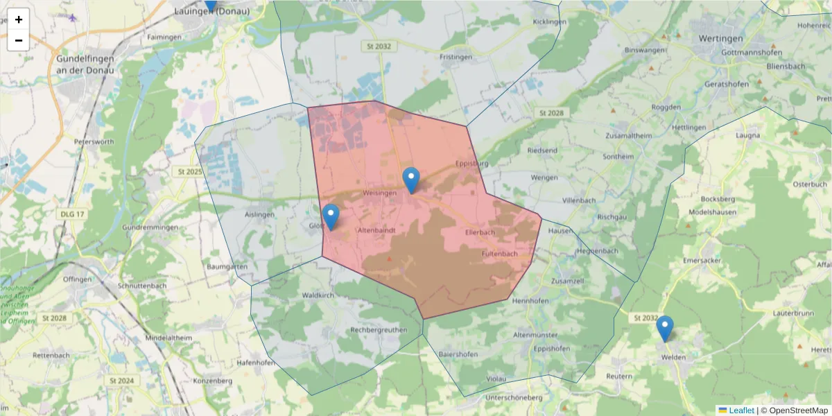 Karte des Postleitzahlen Bereichs  und der umliegenden Postleitzahlen in Deutschland