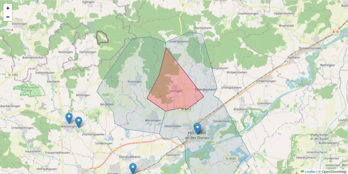 Karte des Postleitzahlen Bereichs  und der umliegenden Postleitzahlen in Deutschland