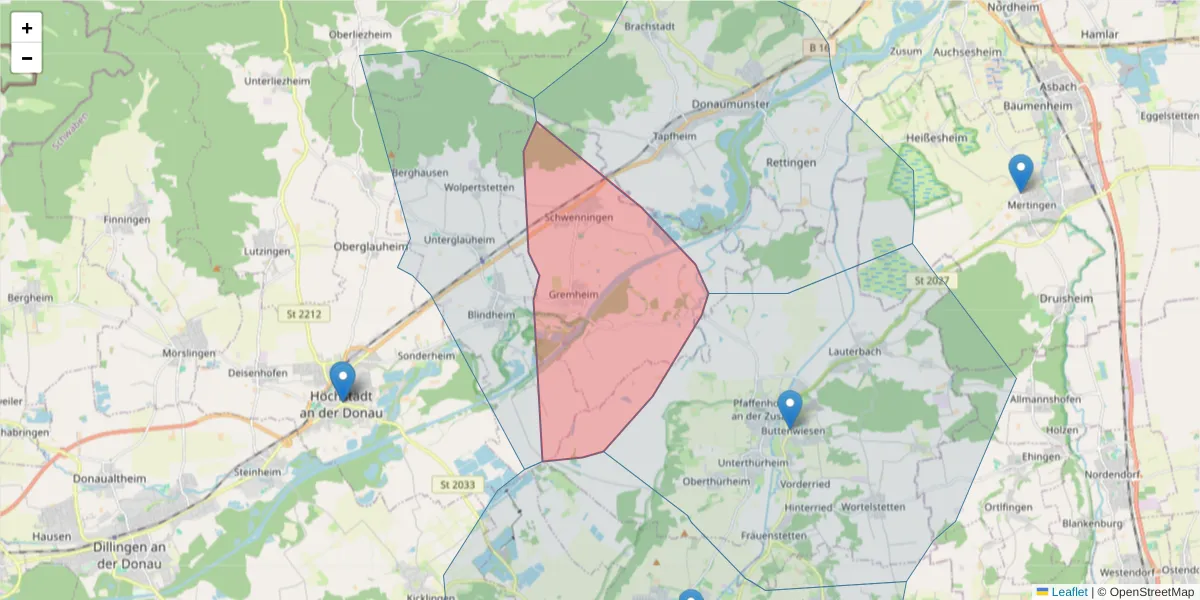 Karte des Postleitzahlen Bereichs  und der umliegenden Postleitzahlen in Deutschland