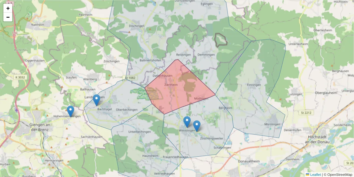 Karte des Postleitzahlen Bereichs  und der umliegenden Postleitzahlen in Deutschland