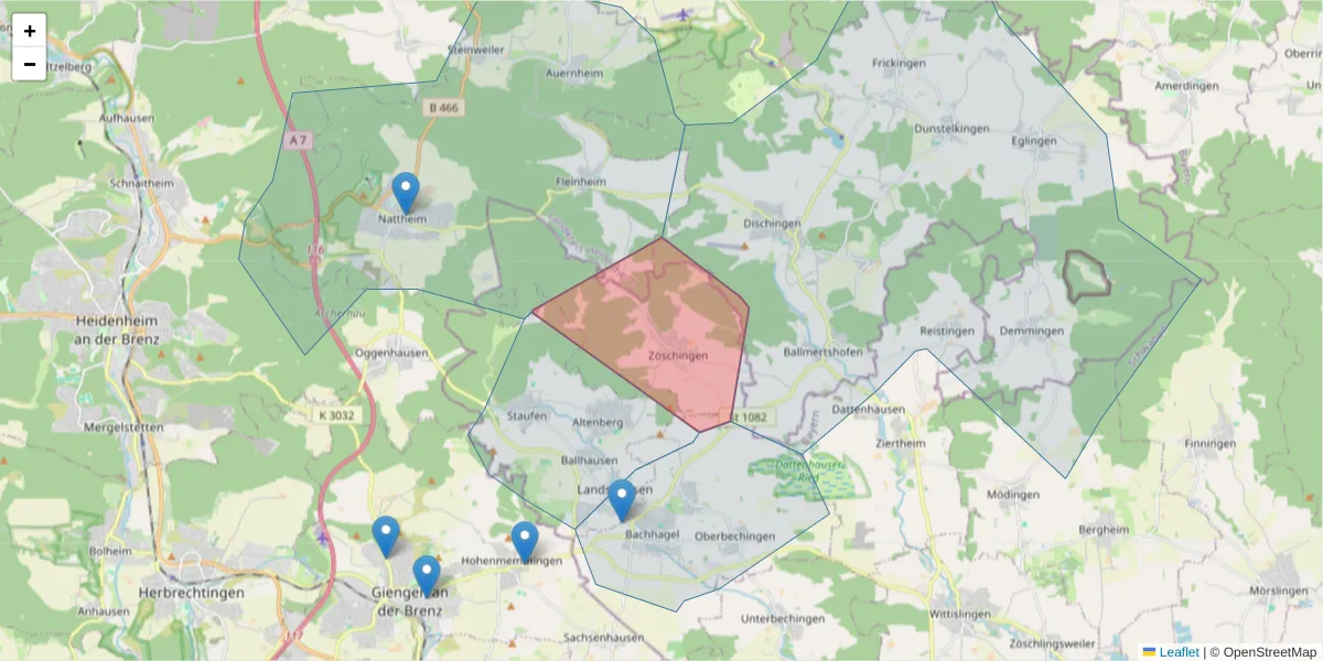 Karte des Postleitzahlen Bereichs  und der umliegenden Postleitzahlen in Deutschland