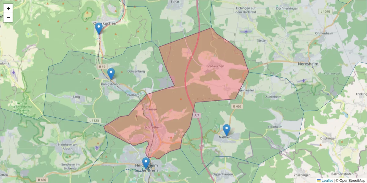 Karte des Postleitzahlen Bereichs  und der umliegenden Postleitzahlen in Deutschland
