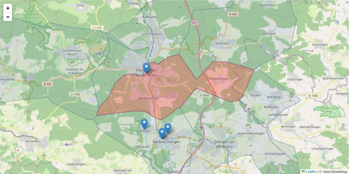 Karte des Postleitzahlen Bereichs  und der umliegenden Postleitzahlen in Deutschland