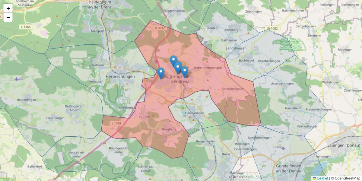 Karte des Postleitzahlen Bereichs  und der umliegenden Postleitzahlen in Deutschland