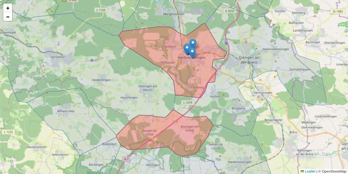 Karte des Postleitzahlen Bereichs  und der umliegenden Postleitzahlen in Deutschland