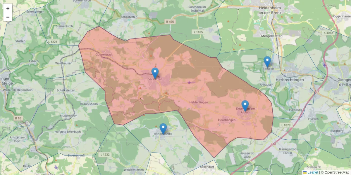 Karte des Postleitzahlen Bereichs  und der umliegenden Postleitzahlen in Deutschland