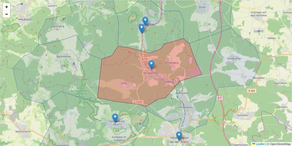 Karte des Postleitzahlen Bereichs  und der umliegenden Postleitzahlen in Deutschland