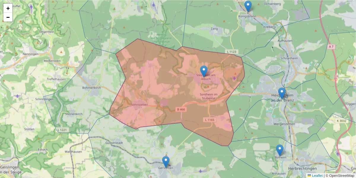 Karte des Postleitzahlen Bereichs  und der umliegenden Postleitzahlen in Deutschland