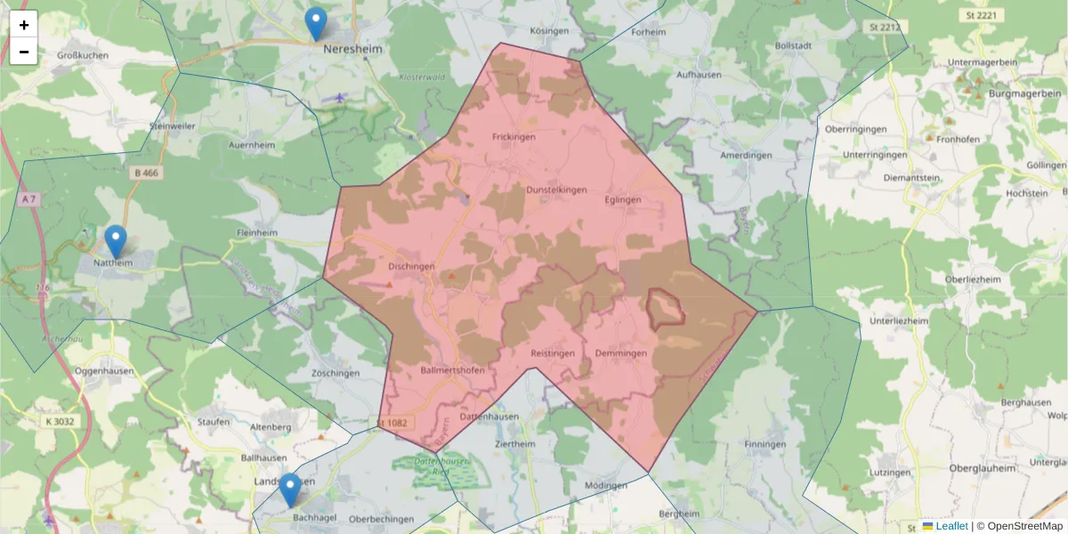 Karte des Postleitzahlen Bereichs  und der umliegenden Postleitzahlen in Deutschland