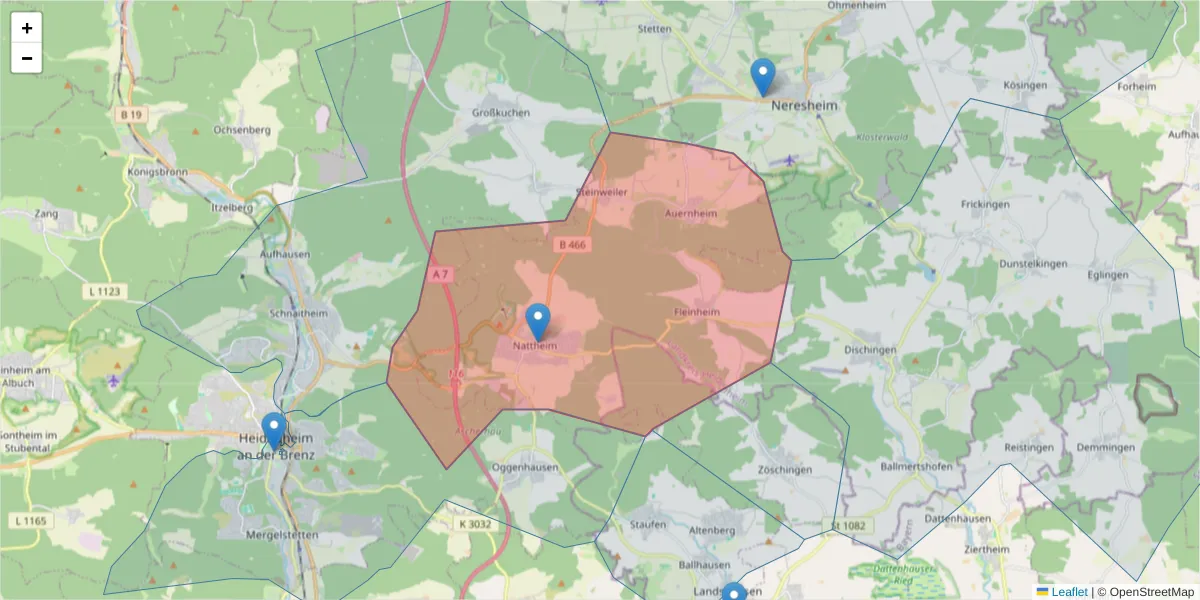 Karte des Postleitzahlen Bereichs  und der umliegenden Postleitzahlen in Deutschland