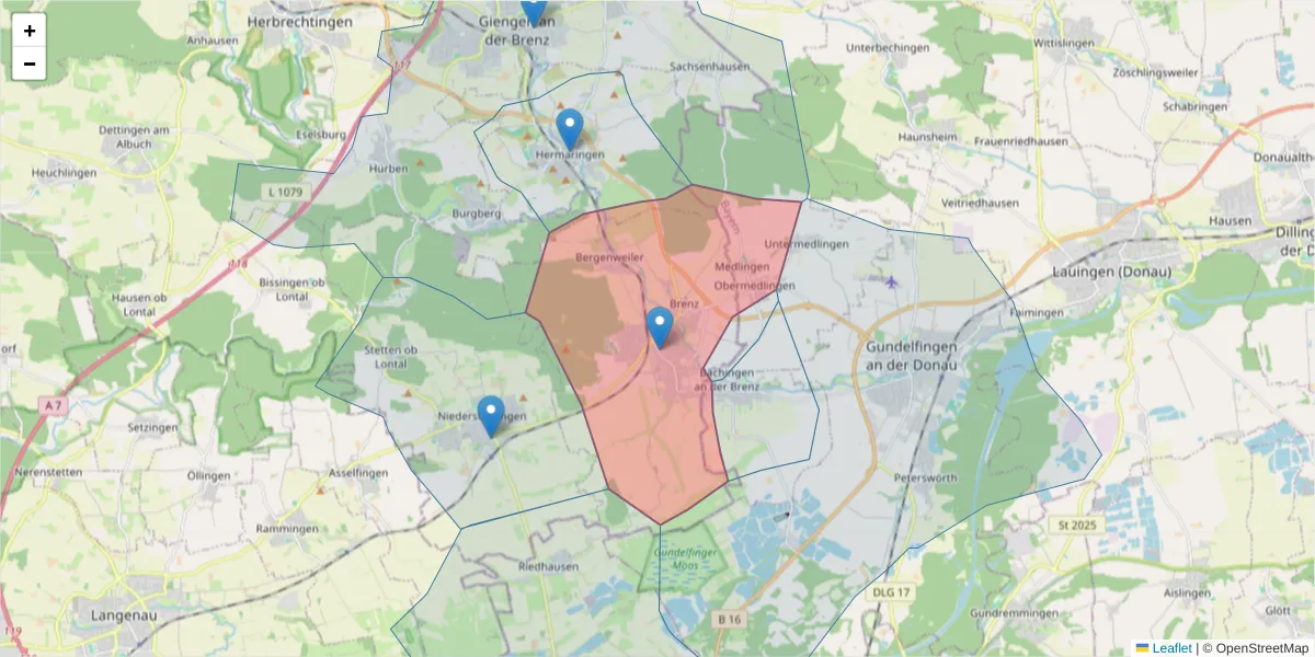 Karte des Postleitzahlen Bereichs  und der umliegenden Postleitzahlen in Deutschland