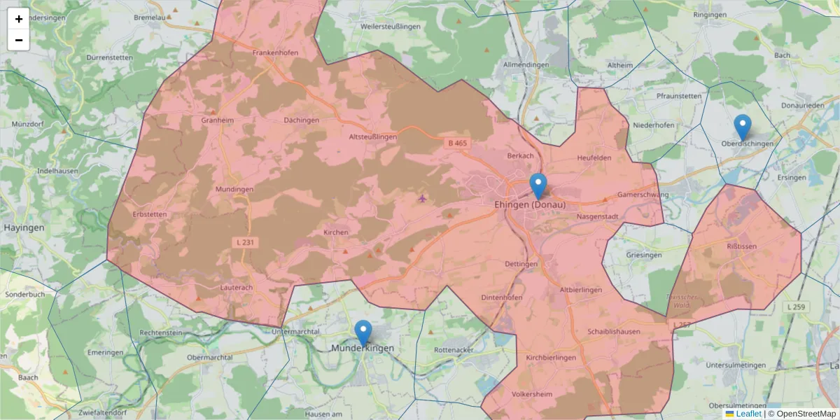 Karte des Postleitzahlen Bereichs  und der umliegenden Postleitzahlen in Deutschland