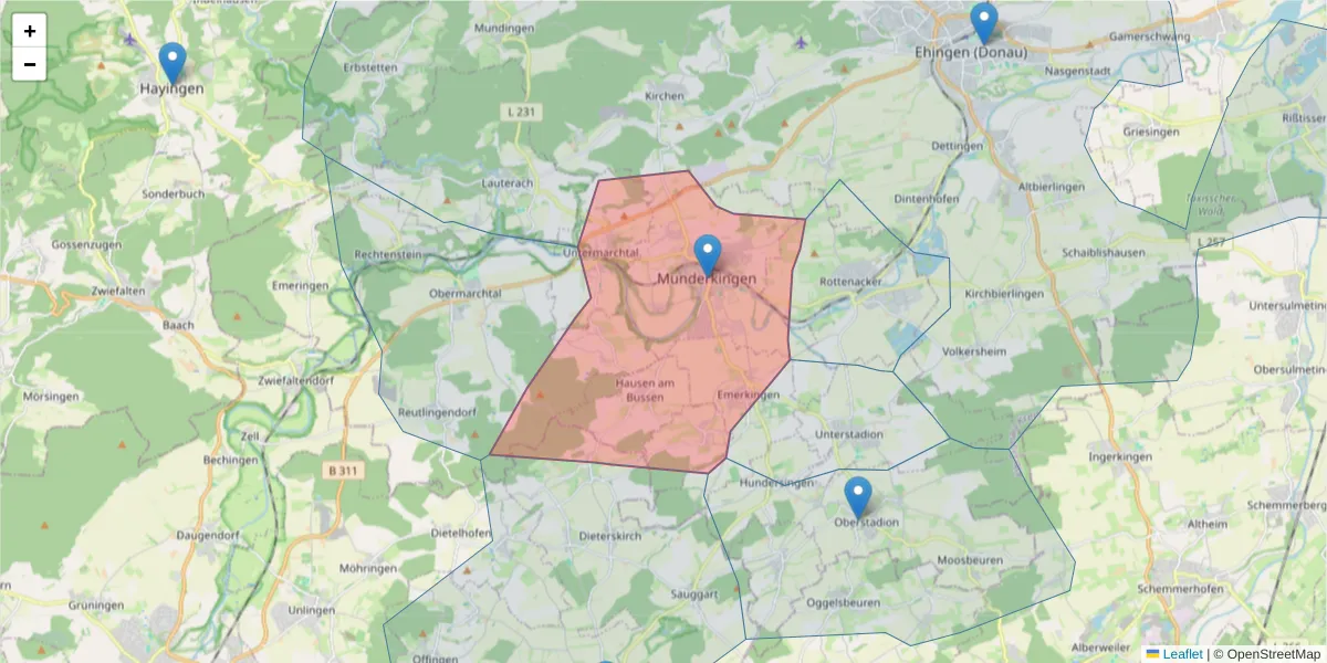 Karte des Postleitzahlen Bereichs  und der umliegenden Postleitzahlen in Deutschland