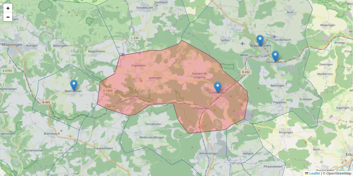 Karte des Postleitzahlen Bereichs  und der umliegenden Postleitzahlen in Deutschland