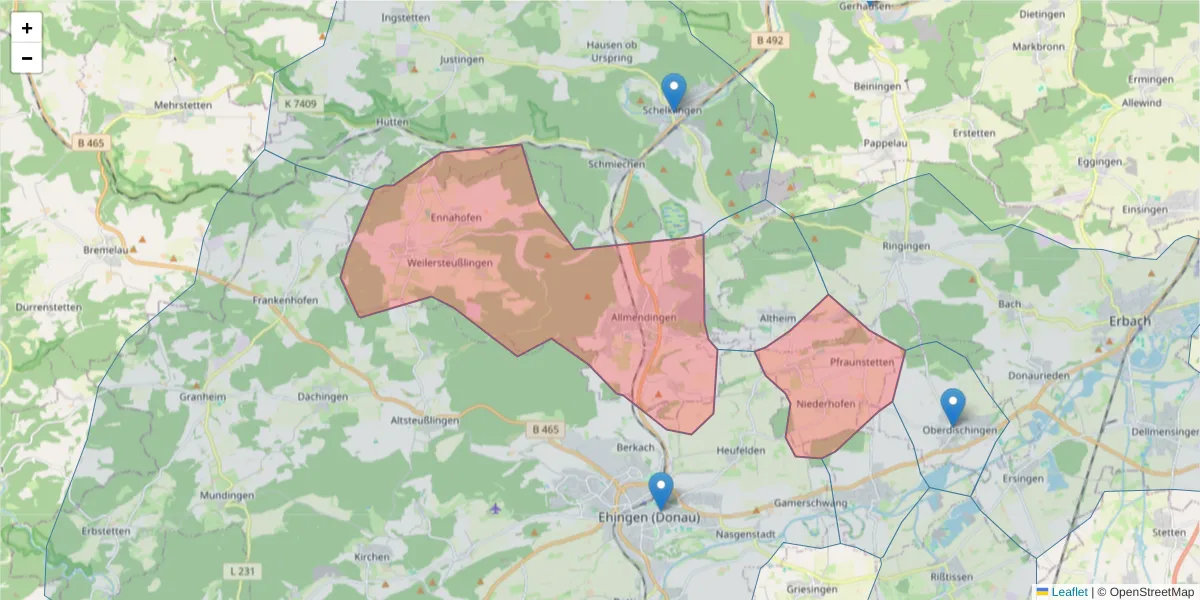 Karte des Postleitzahlen Bereichs  und der umliegenden Postleitzahlen in Deutschland