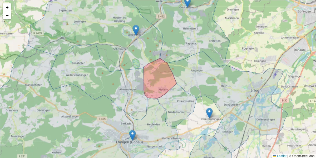 Karte des Postleitzahlen Bereichs  und der umliegenden Postleitzahlen in Deutschland