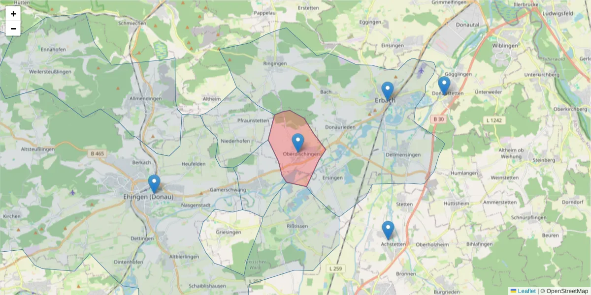 Karte des Postleitzahlen Bereichs  und der umliegenden Postleitzahlen in Deutschland