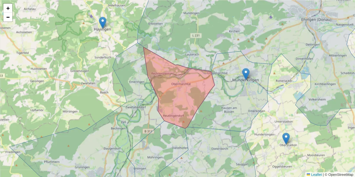Karte des Postleitzahlen Bereichs  und der umliegenden Postleitzahlen in Deutschland