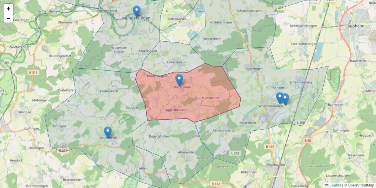Karte des Postleitzahlen Bereichs  und der umliegenden Postleitzahlen in Deutschland