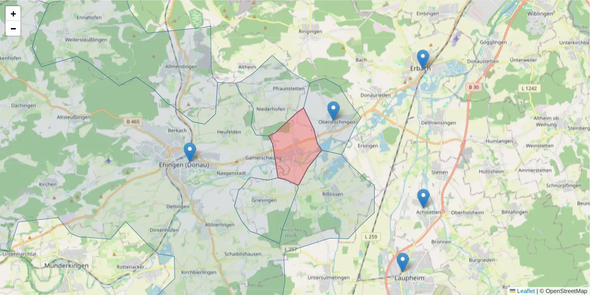 Karte des Postleitzahlen Bereichs  und der umliegenden Postleitzahlen in Deutschland