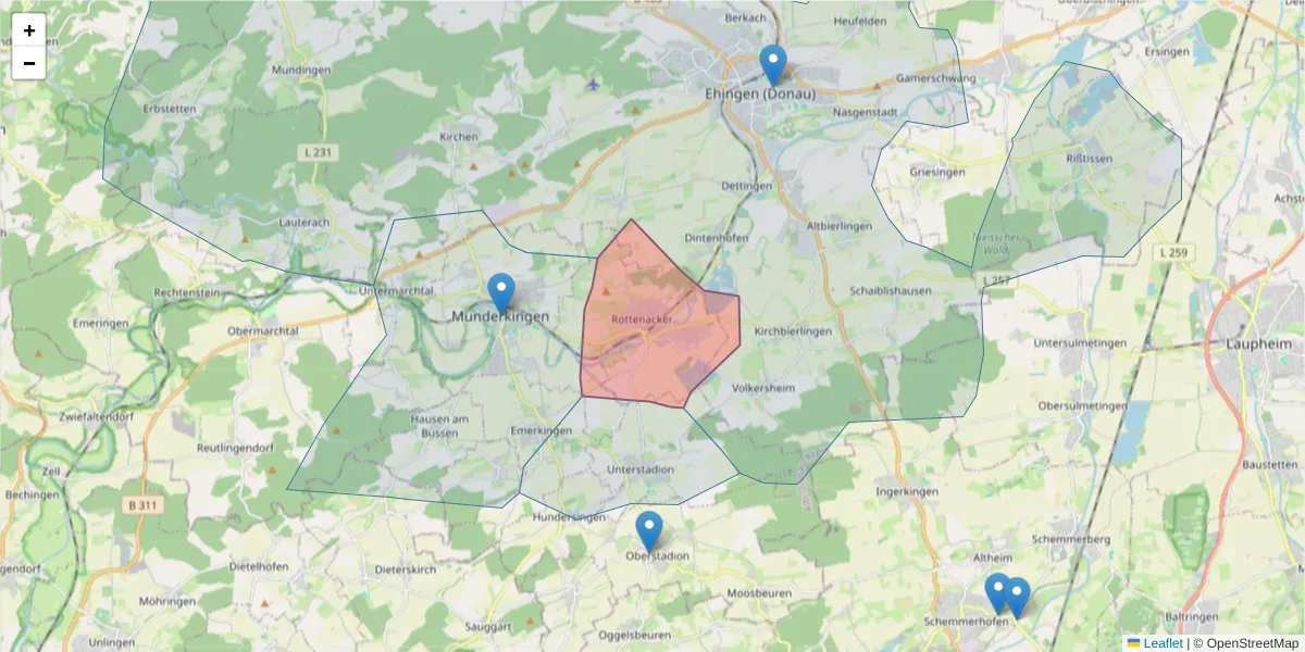 Karte des Postleitzahlen Bereichs  und der umliegenden Postleitzahlen in Deutschland