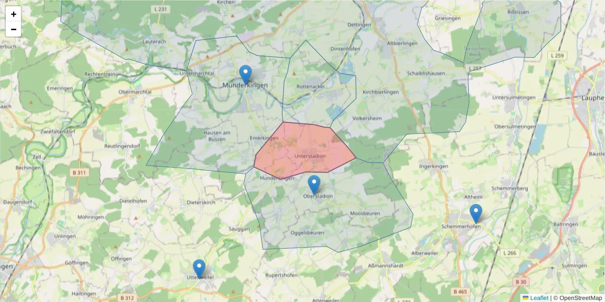 Karte des Postleitzahlen Bereichs  und der umliegenden Postleitzahlen in Deutschland