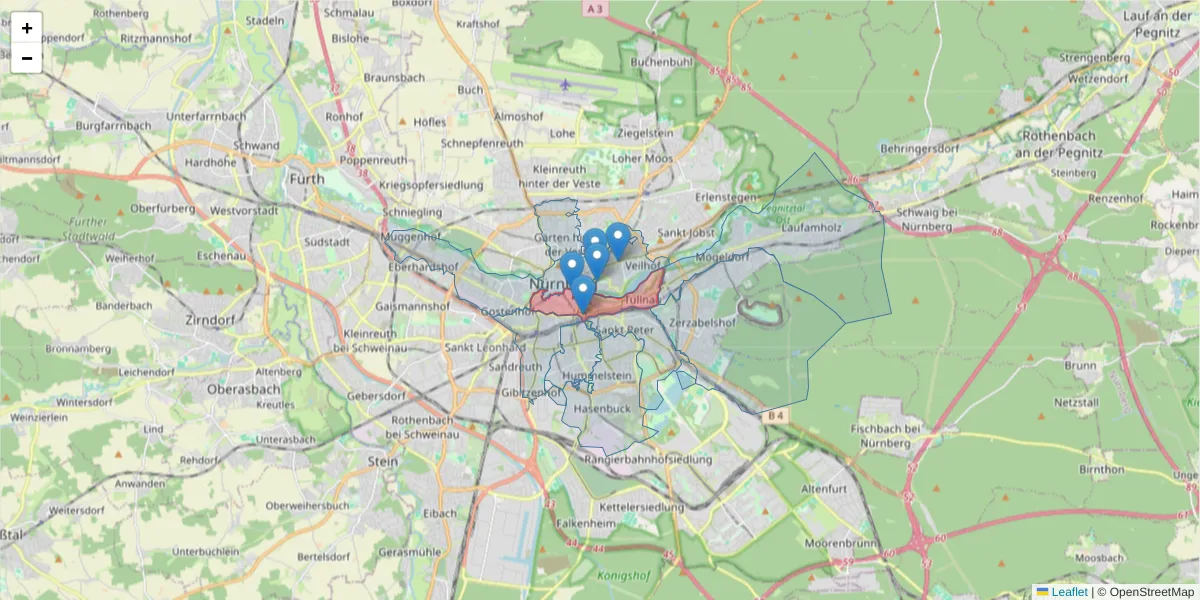 Karte des Postleitzahlen Bereichs  und der umliegenden Postleitzahlen in Deutschland