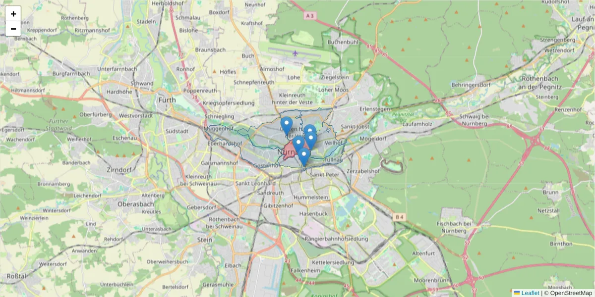 Karte des Postleitzahlen Bereichs  und der umliegenden Postleitzahlen in Deutschland