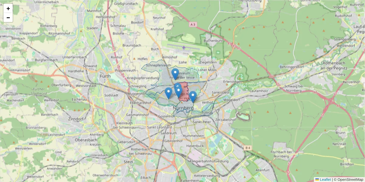 Karte des Postleitzahlen Bereichs  und der umliegenden Postleitzahlen in Deutschland