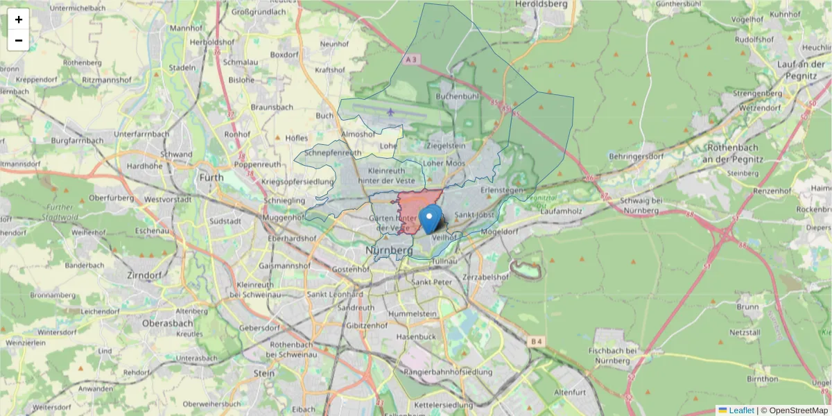 Karte des Postleitzahlen Bereichs  und der umliegenden Postleitzahlen in Deutschland