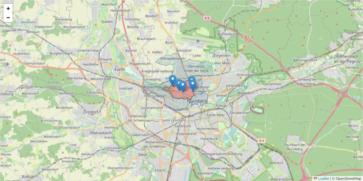 Karte des Postleitzahlen Bereichs  und der umliegenden Postleitzahlen in Deutschland