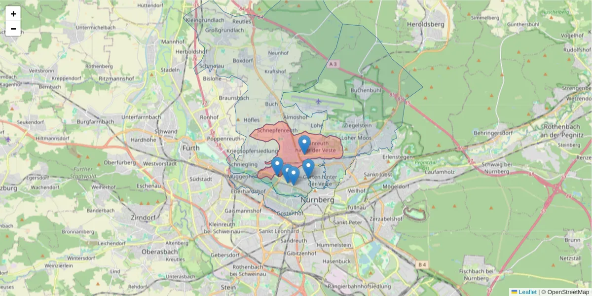 Karte des Postleitzahlen Bereichs  und der umliegenden Postleitzahlen in Deutschland