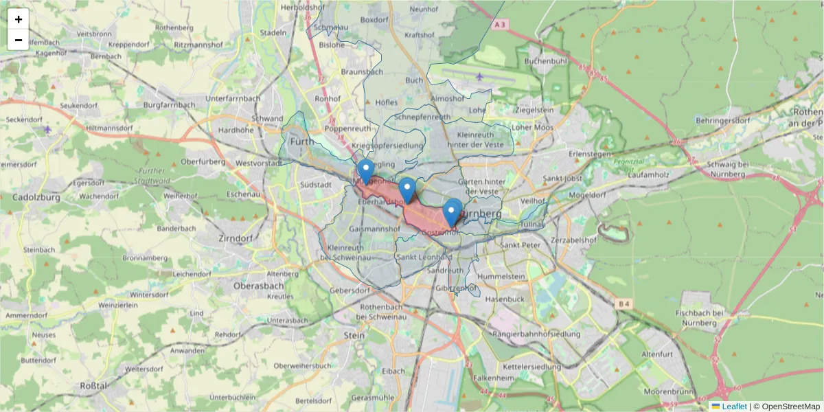 Karte des Postleitzahlen Bereichs  und der umliegenden Postleitzahlen in Deutschland