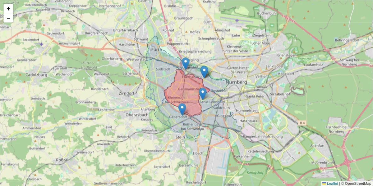 Karte des Postleitzahlen Bereichs  und der umliegenden Postleitzahlen in Deutschland