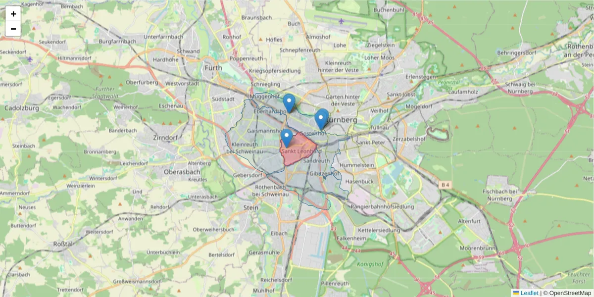 Karte des Postleitzahlen Bereichs  und der umliegenden Postleitzahlen in Deutschland