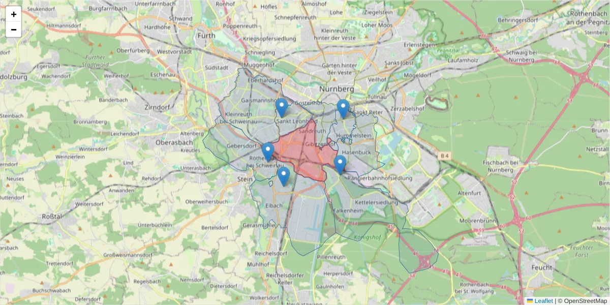 Karte des Postleitzahlen Bereichs  und der umliegenden Postleitzahlen in Deutschland