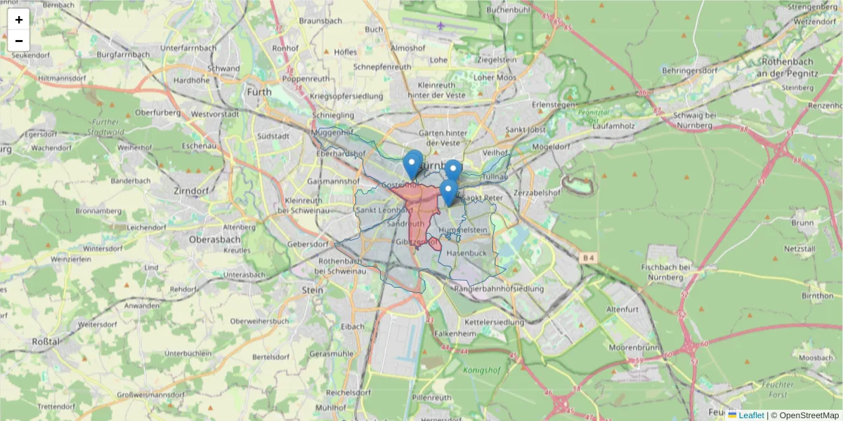 Karte des Postleitzahlen Bereichs  und der umliegenden Postleitzahlen in Deutschland