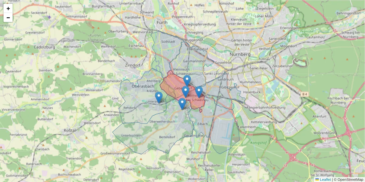 Karte des Postleitzahlen Bereichs  und der umliegenden Postleitzahlen in Deutschland