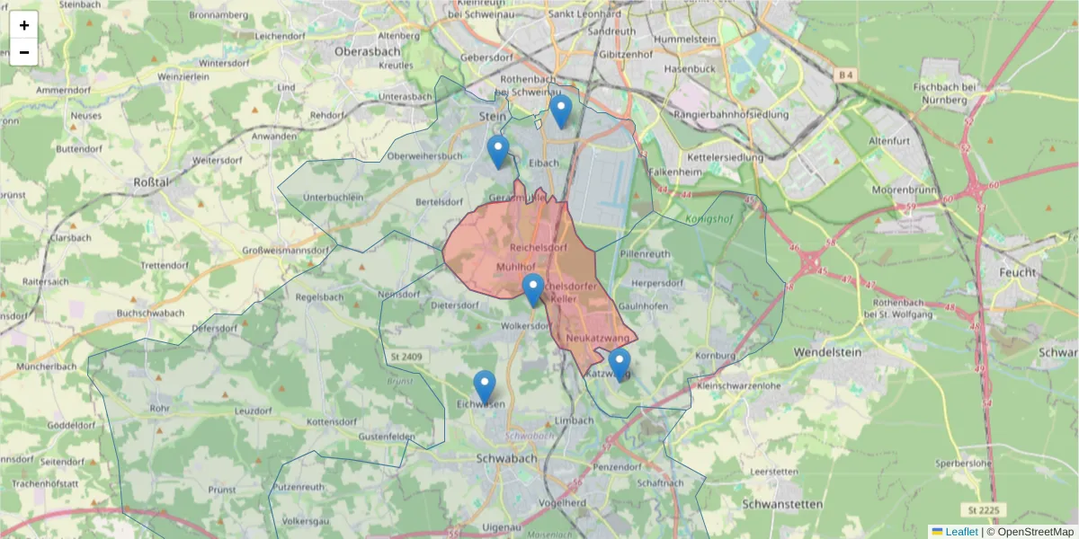 Karte des Postleitzahlen Bereichs  und der umliegenden Postleitzahlen in Deutschland