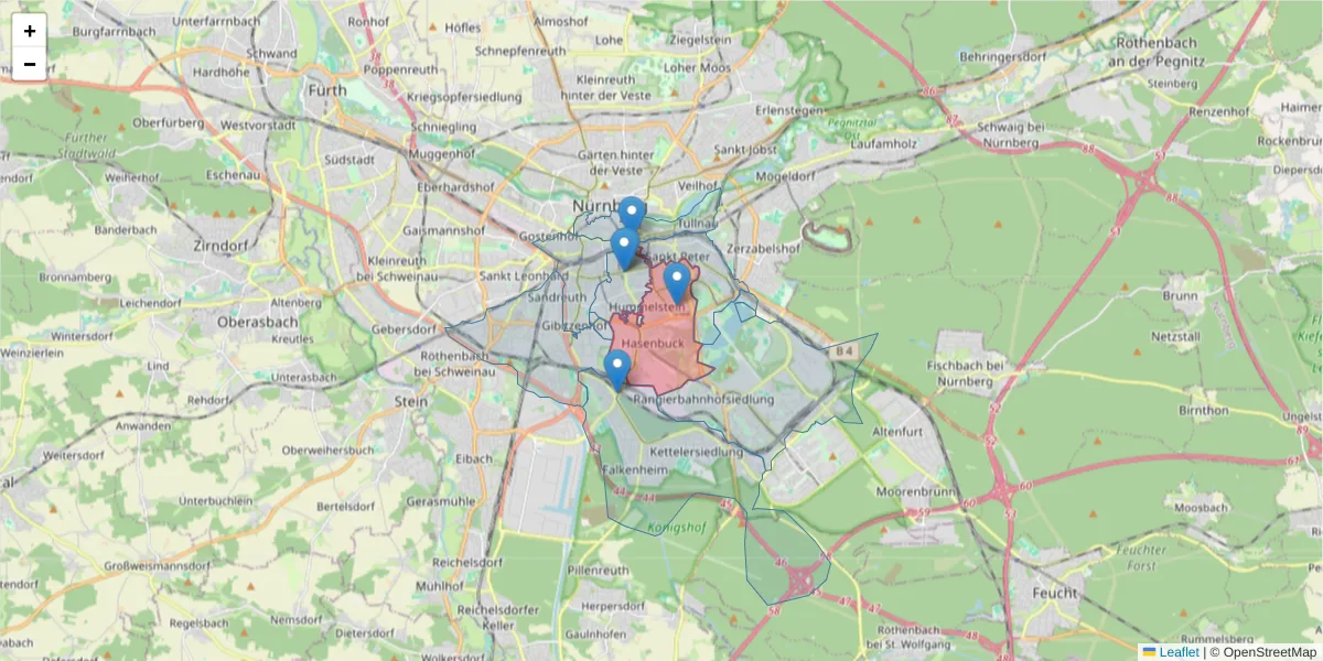Karte des Postleitzahlen Bereichs  und der umliegenden Postleitzahlen in Deutschland