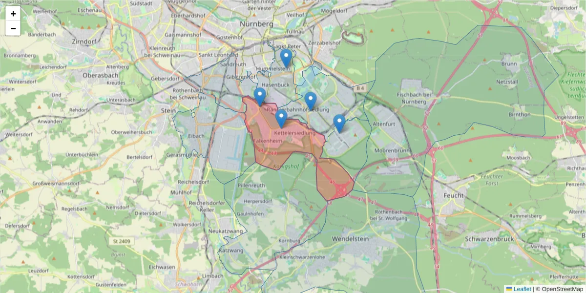 Karte des Postleitzahlen Bereichs  und der umliegenden Postleitzahlen in Deutschland